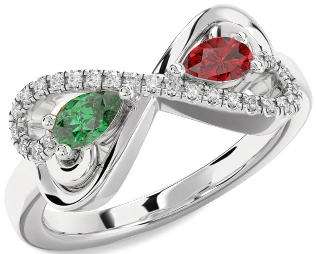 Diamond Silver Heart Infinity Two Stone Promise Ring