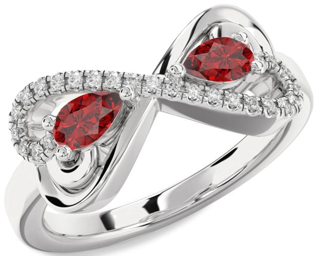 Diamond Ruby Platinum Heart Infinity Two Stone Birthstone Ring