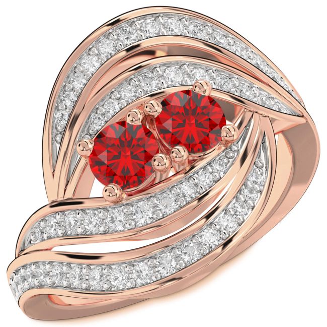 Diamond Ruby Rose Gold Round Two Stone Birthstone Ring