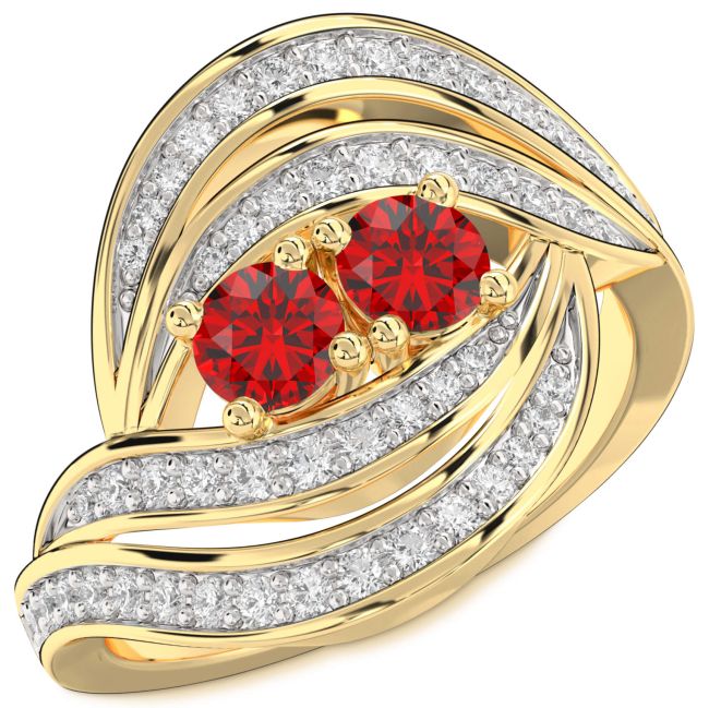 Diamond Ruby Gold Round Two Stone Birthstone Ring