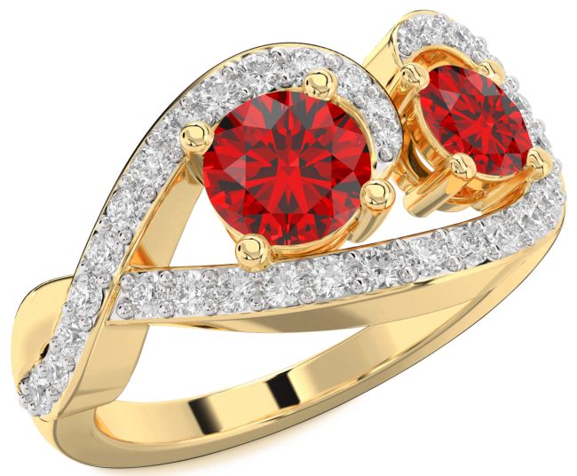 Diamond Ruby Gold Round Two Stone Birthstone Ring