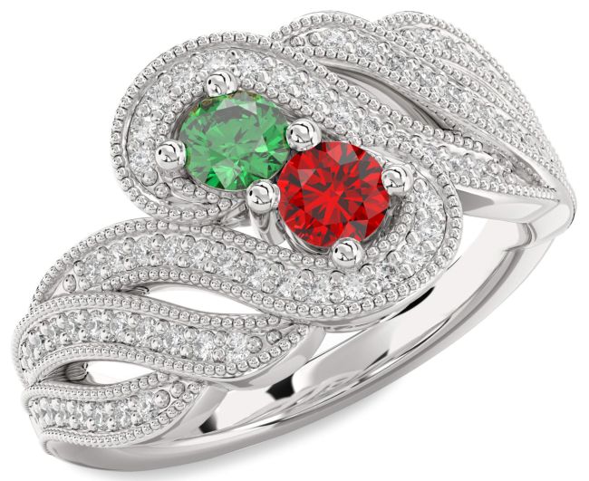 Diamond Silver Round Two Stone Promise Ring