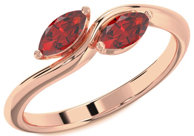 Ruby Rose Gold Silver Marquise Two Stone Birthstone Ring