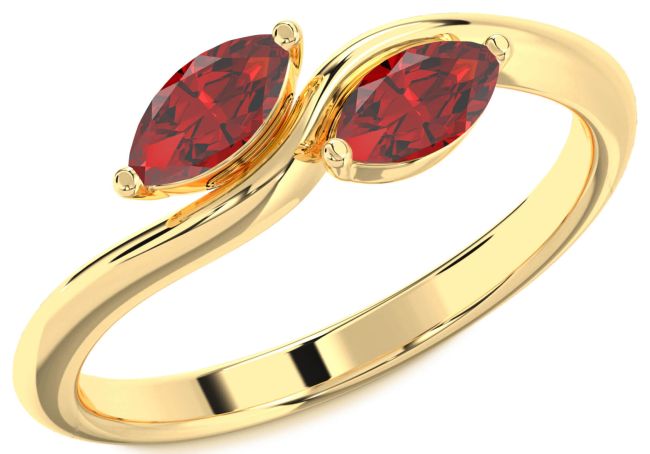 Ruby Gold Silver Marquise Two Stone Birthstone Ring