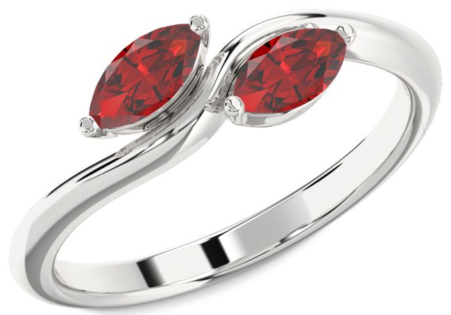 Ruby Silver Marquise Two Stone Birthstone Ring