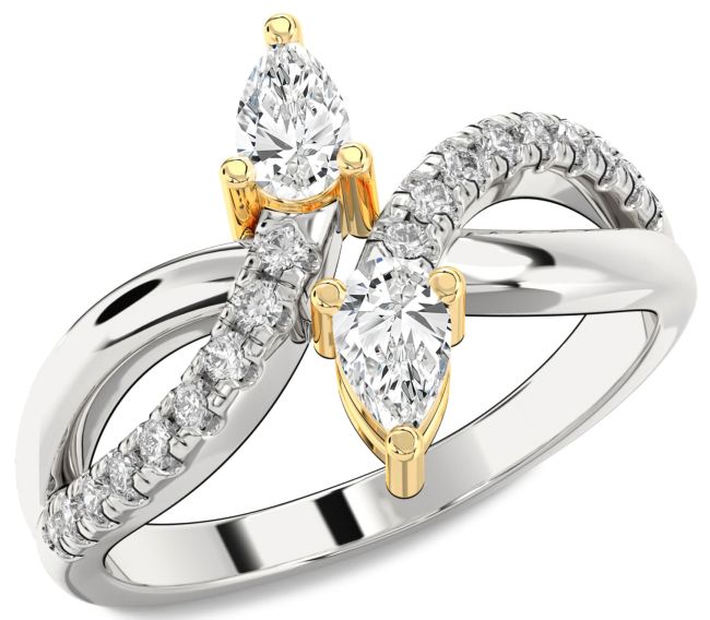 Moissanite Gold Silver Infinity Pear Two Stone Ring