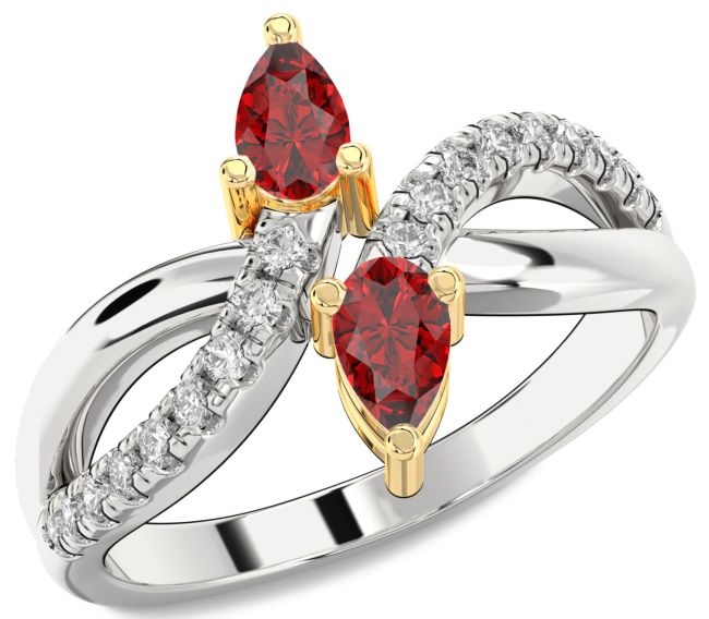 Diamond Ruby Gold Silver Infinity Pear Two Stone Birthstone Ring