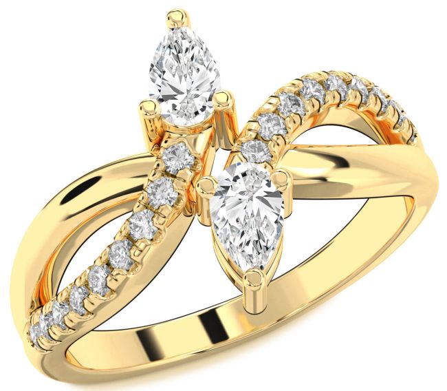 Lab Diamond Gold Silver Infinity Pear Two Stone Ring