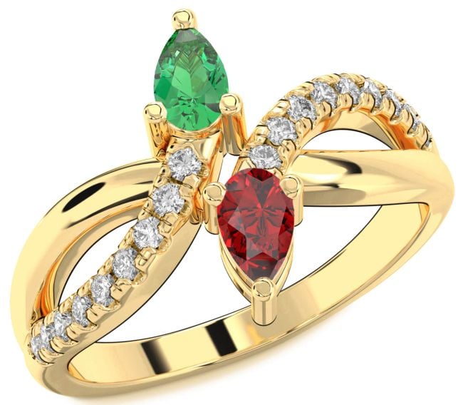 Diamond Gold Silver Infinity Pear Two Stone Promise Ring