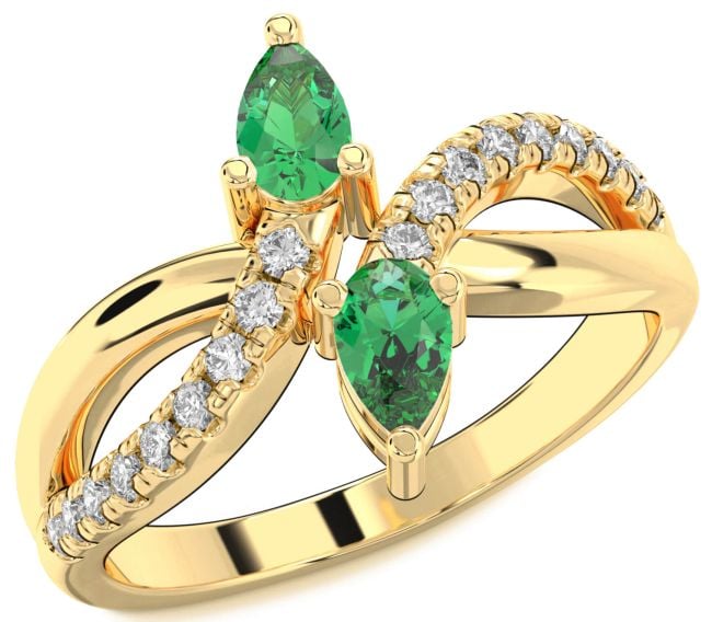 Diamond Emerald Gold Silver Infinity Pear Two Stone Birthstone Ring