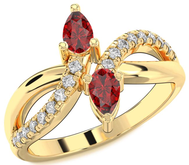 Diamond Ruby Gold Infinity Pear Two Stone Birthstone Ring