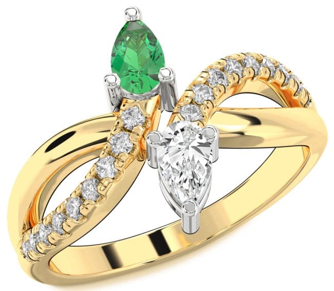 Diamond Gold Silver Infinity Pear Two Stone Promise Ring