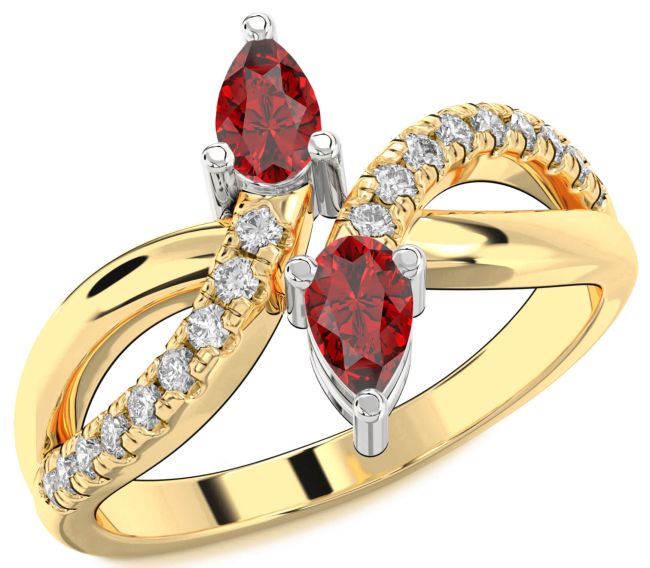 Diamond Ruby Gold Silver Infinity Pear Two Stone Birthstone Ring