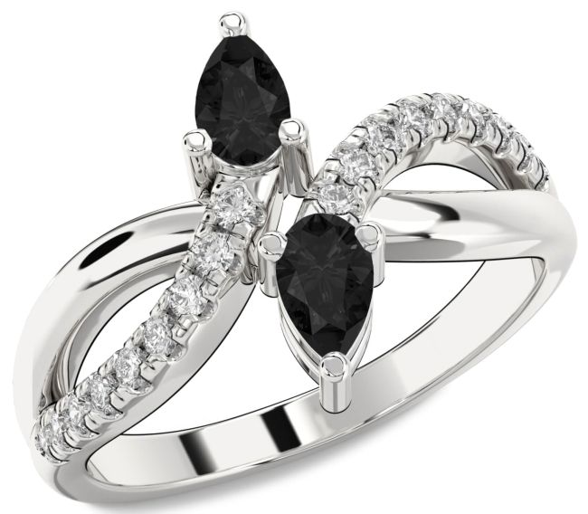 Black Diamond Platinum Infinity Pear Two Stone Ring