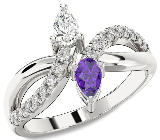 Diamond Silver Infinity Pear Two Stone Promise Ring