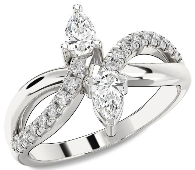 Moissanite Platinum Infinity Pear Two Stone Ring
