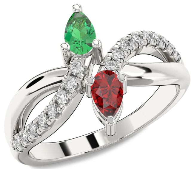Diamond Silver Infinity Pear Two Stone Promise Ring