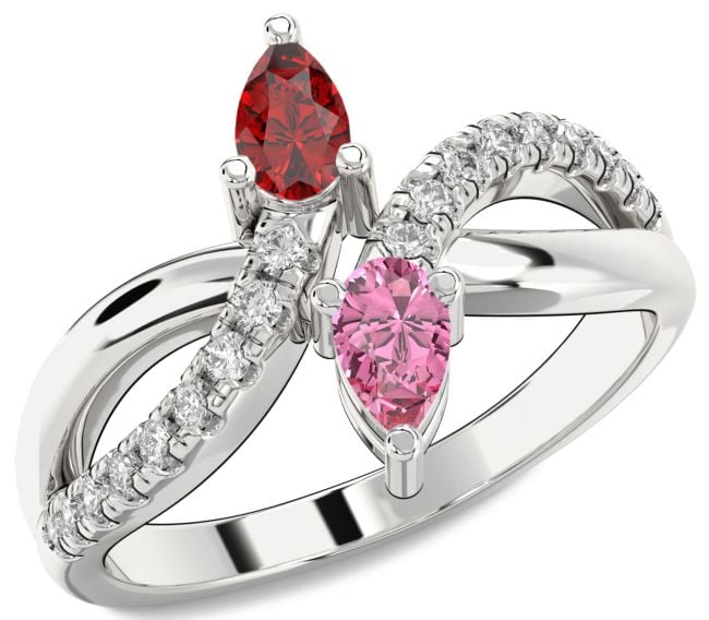 Diamond Silver Infinity Pear Two Stone Promise Ring