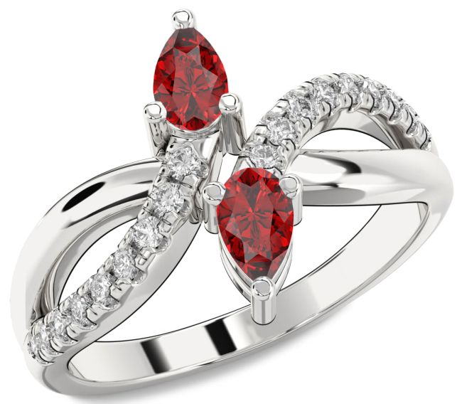 Diamond Ruby Platinum Infinity Pear Two Stone Birthstone Ring
