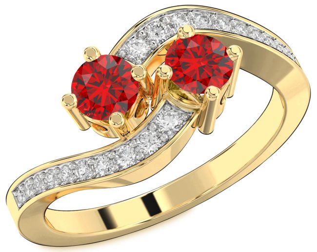 Diamond Ruby Gold Silver Round Two Stone Birthstone Ring