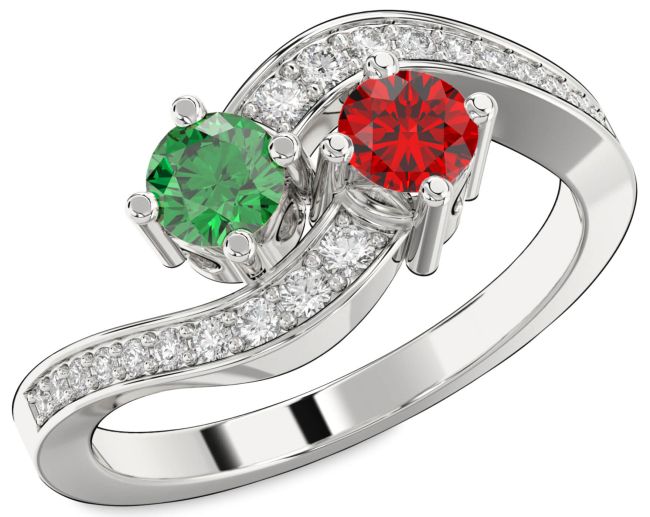 Diamond Silver Round Two Stone Promise Ring