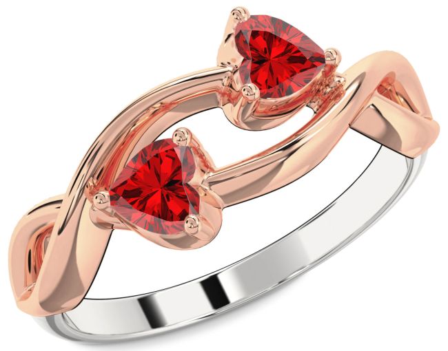 Ruby Rose Gold Silver Infinity Two Heart Birthstone Ring