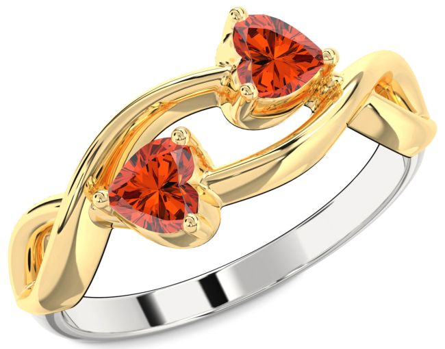 Fire Opal Gold Silver Infinity Two Heart Ring