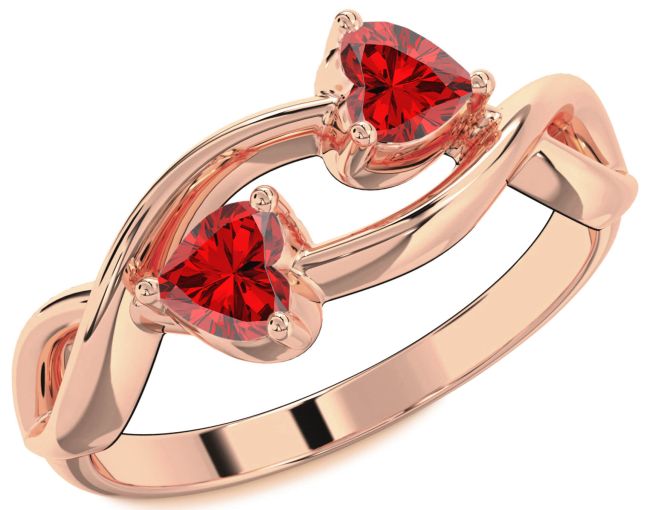 Ruby Rose Gold Infinity Two Heart Birthstone Ring