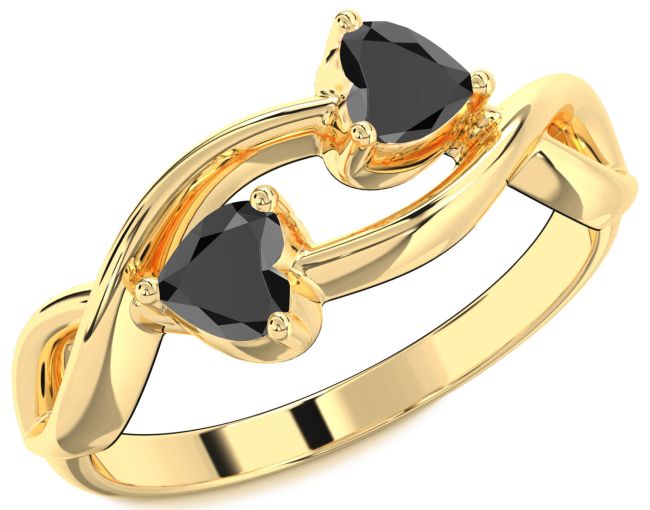 Black Onyx Gold Silver Infinity Two Heart Ring