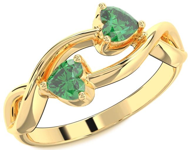 Emerald Gold Infinity Two Heart Birthstone Ring