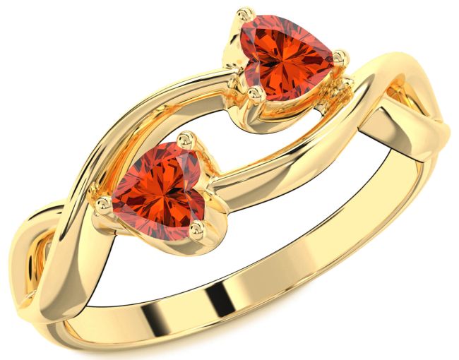 Fire Opal Gold Silver Infinity Two Heart Ring
