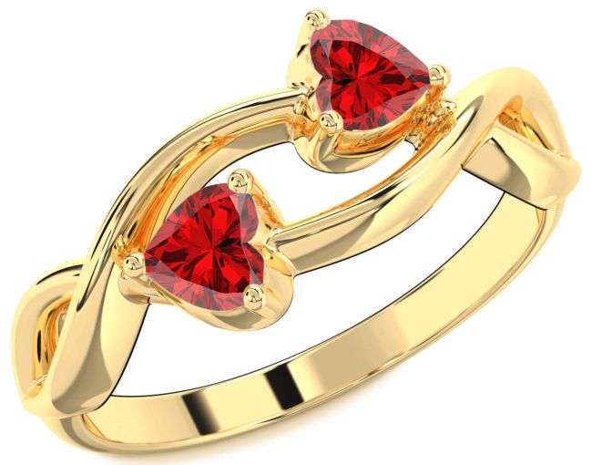 Ruby Gold Silver Infinity Two Heart Birthstone Ring