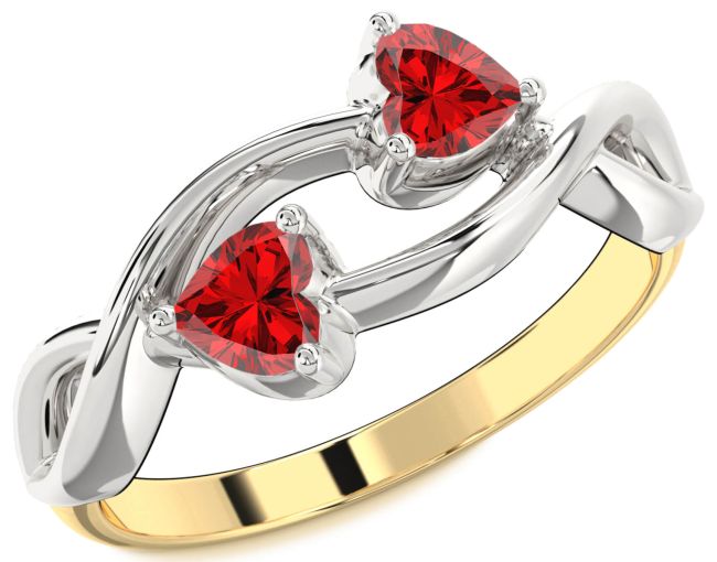 Ruby Gold Silver Infinity Two Heart Birthstone Ring
