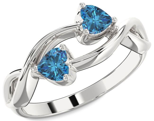 Blue Diamond Silver Infinity Two Heart Ring