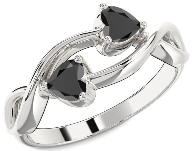 Black Onyx Platinum Infinity Two Heart Ring