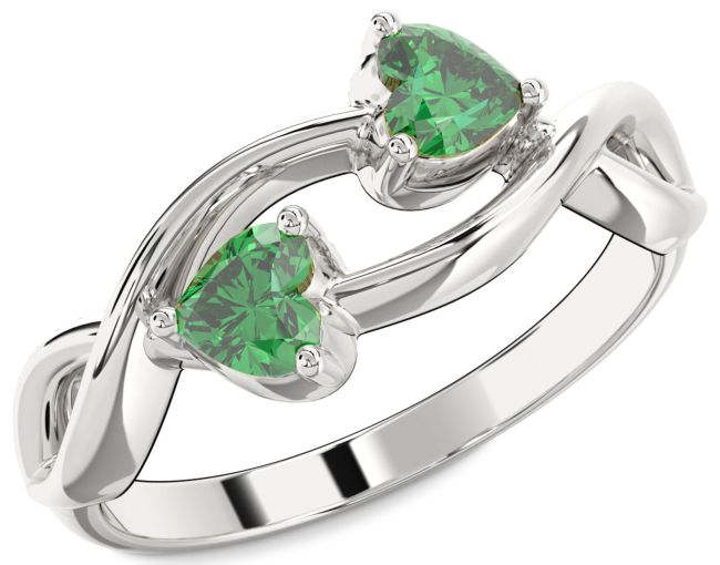 Emerald Platinum Infinity Two Heart Birthstone Ring