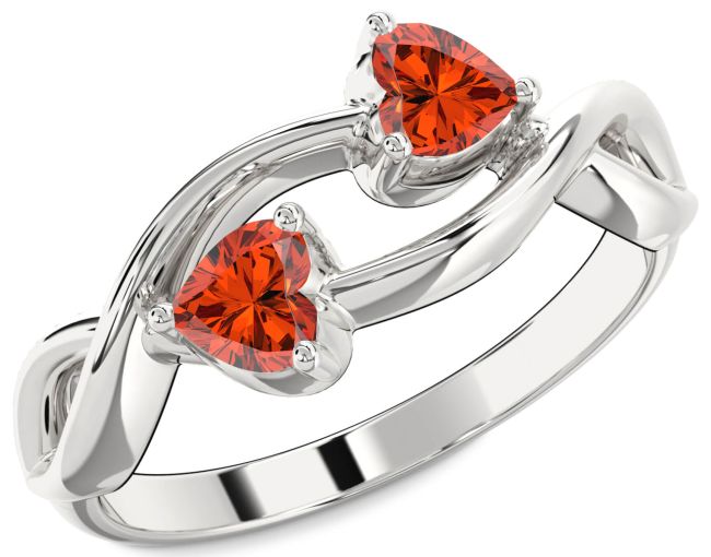 Fire Opal Silver Infinity Two Heart Ring