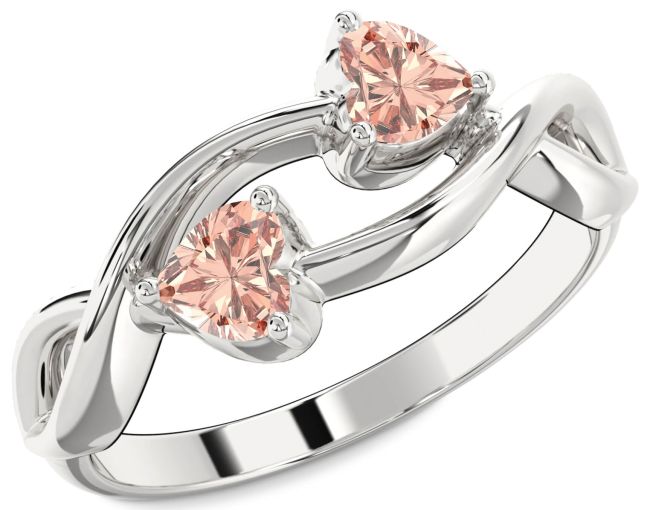 Morganite Silver Infinity Two Heart Ring