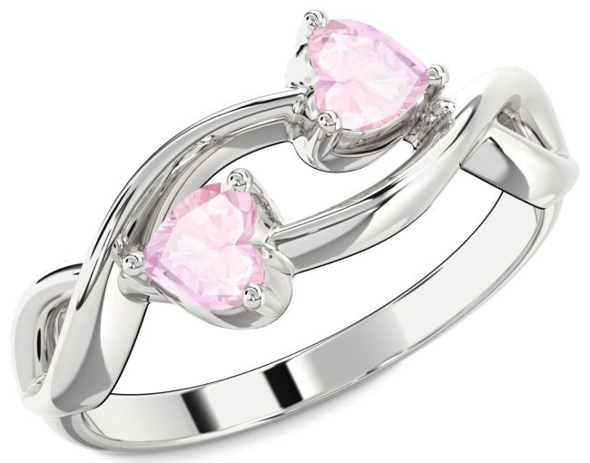 Rose Quartz Platinum Infinity Two Heart Ring