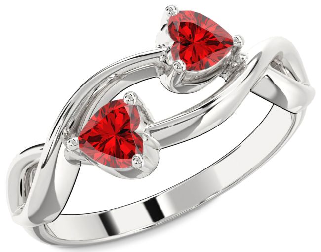 Ruby Silver Infinity Two Heart Birthstone Ring