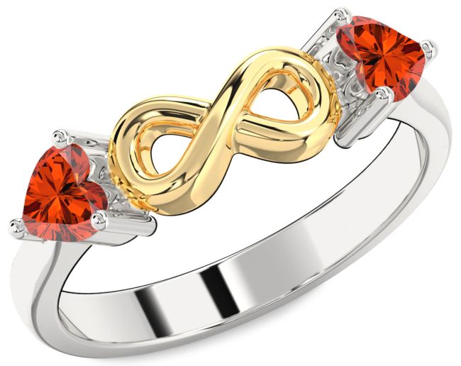 Fire Opal Gold Silver Infinity Two Heart Ring