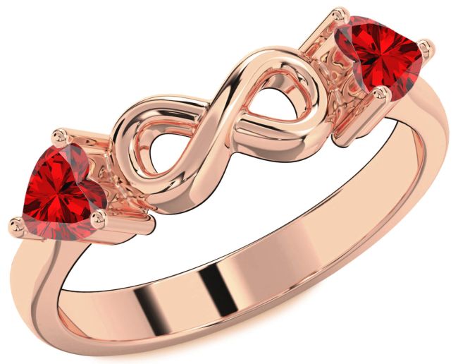 Ruby Rose Gold Silver Infinity Two Heart Birthstone Ring