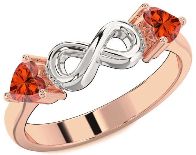 Fire Opal Rose Gold Silver Infinity Two Heart Ring