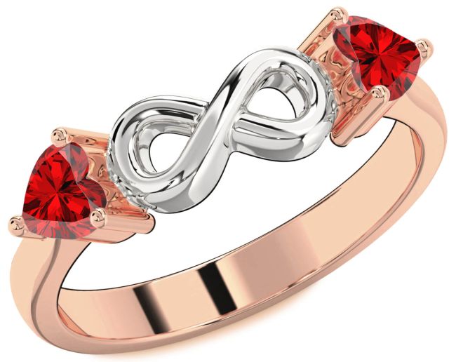 Ruby Rose Gold Silver Infinity Two Heart Birthstone Ring