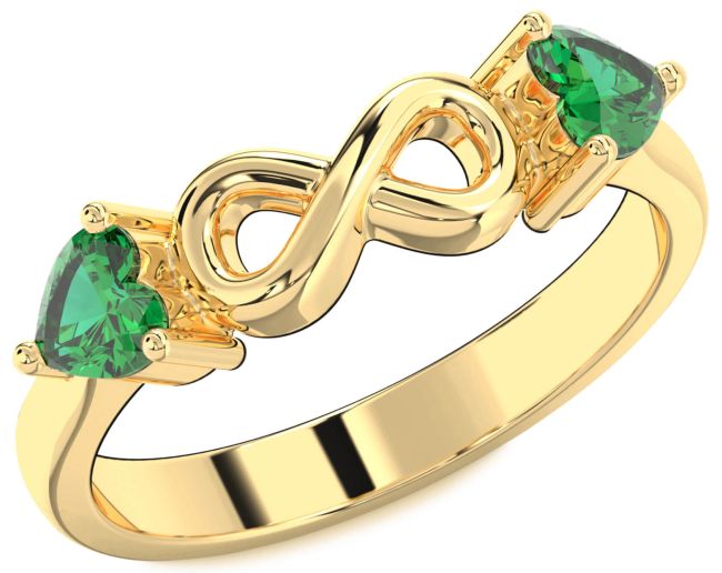 Emerald Gold Silver Infinity Two Heart Birthstone Ring