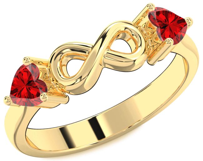 Ruby Gold Infinity Two Heart Birthstone Ring