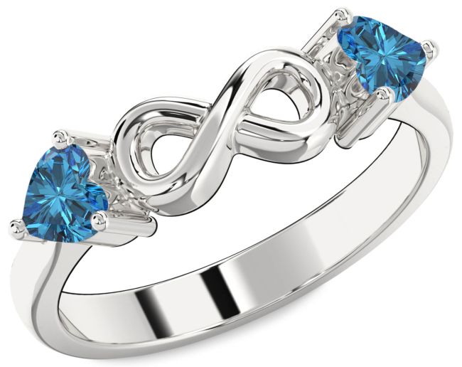 Blue Diamond Silver Infinity Two Heart Ring
