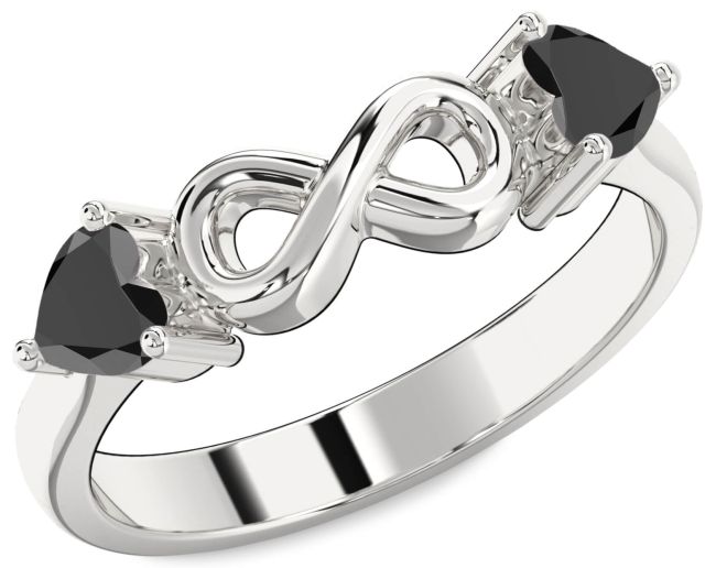 Black Onyx Silver Infinity Two Heart Ring