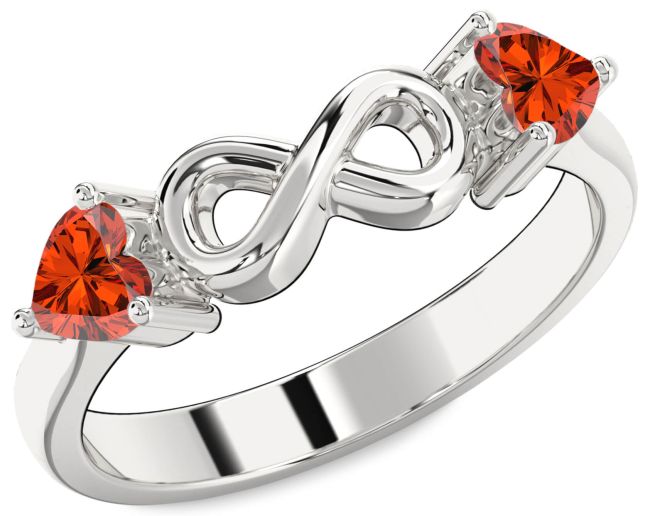 Fire Opal White Gold Infinity Two Heart Ring