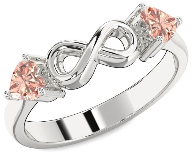 Morganite Silver Infinity Two Heart Ring